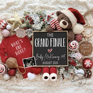 Weihnachten Last One Schwangerschaftsankündigung, Digital, großes Finale, Teddybär-Feiertags-Baby-Enthüllung, Social Media, bearbeitbare Vorlage, One More
