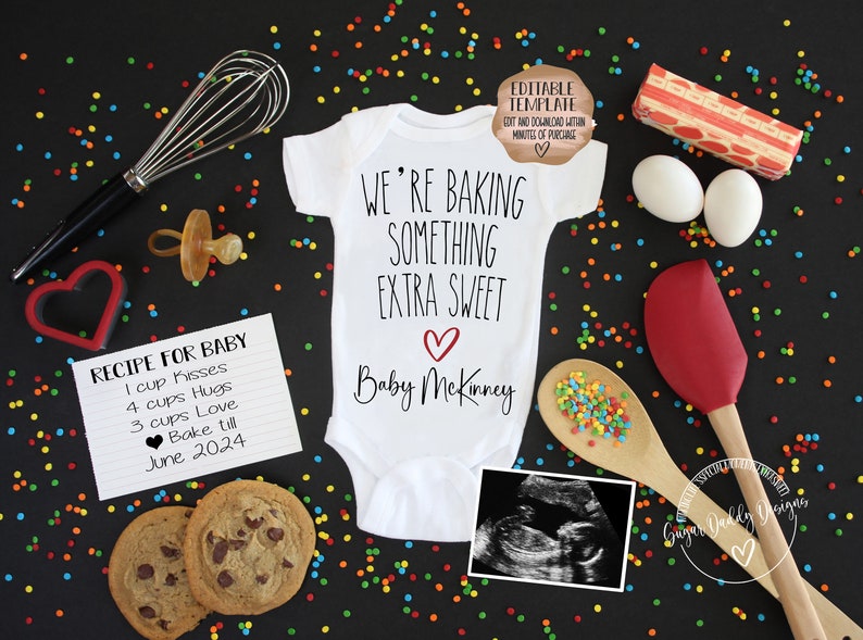 Baking Baby Announcement Bun in the Oven Digital Pregnancy Announcement Social Media Pregnancy Announcement Baking Something Special image 1