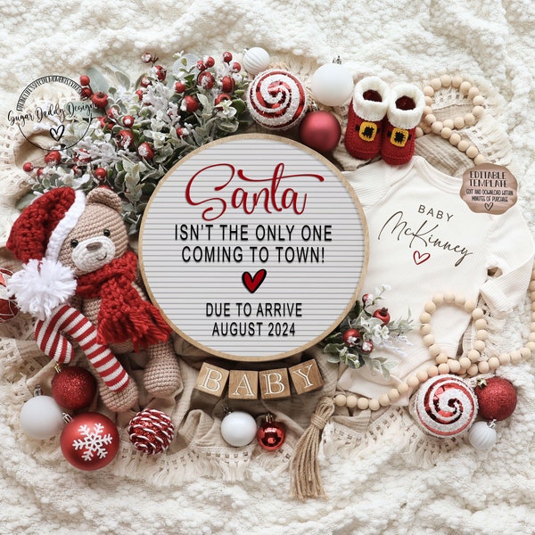 Neutral Christmas Digital Pregnancy Announcement, December Baby Announcement, Social Media, Editable Template, Holiday Reveal Card
