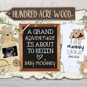 Winnie the Pooh Pregnancy Announcement for Social Media | Instagram Facebook | Digital Baby Announcement | Hundred Acre Woods | Pooh Bear