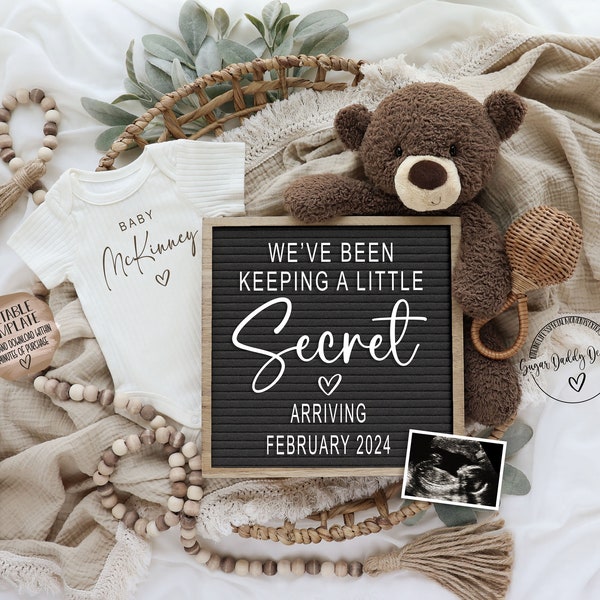 Neutral Pregnancy Announcement Digital | Boho Baby Announcement |  Social Media Facebook Instagram | Editable Template | Keeping A Secret