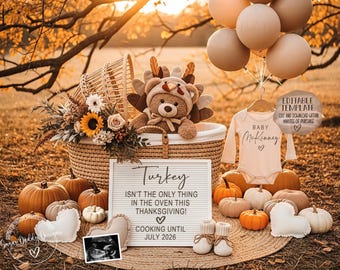 Thanksgiving Baby Announcement • Little Turkey Pregnancy Reveal • Editable Digital Template