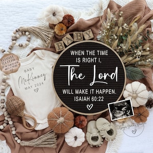 Pregnancy Announcement Digital Scripture \ Gender Neutral Boho \ Editable Template\ Baby Announcement Religious \ When The Time Is Right