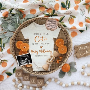 Oranges Pregnancy Announcement: Gender Neutral, Editable Template (Digital)