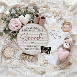 Faire-part de genre numérique petite fille pour les réseaux sociaux, c'est une annonce de bébé fille, faire-part de genre Boho modifiable