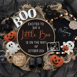 Halloween Pregnancy Announcement Digital, New Little Boo, Halloween Social Media, Instant Editable Template, October Baby Announcement
