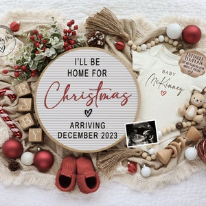 Faire-part de grossesse numérique pour Noël, faire-part de naissance prévu pour décembre, non sexiste, modèle modifiable, je serai à la maison pour Noël