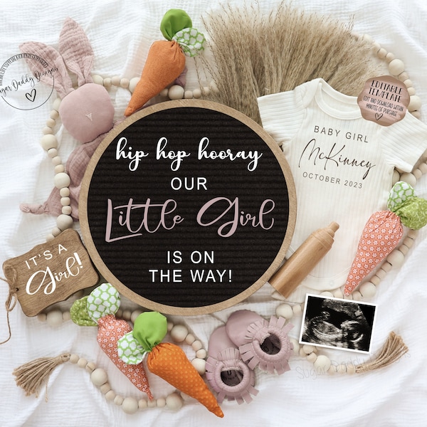 Easter Baby Girl Gender Reveal Announcement \ Digital Pregnancy Announcement \ Editable Template \ Baby Girl Pink \ Easter Its a Girl