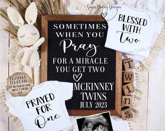 Twin Pregnancy Announcement | Custom Baby Announcement Digital File | Social Media Pregnancy Announcement | Prayed for One Blessed with Two