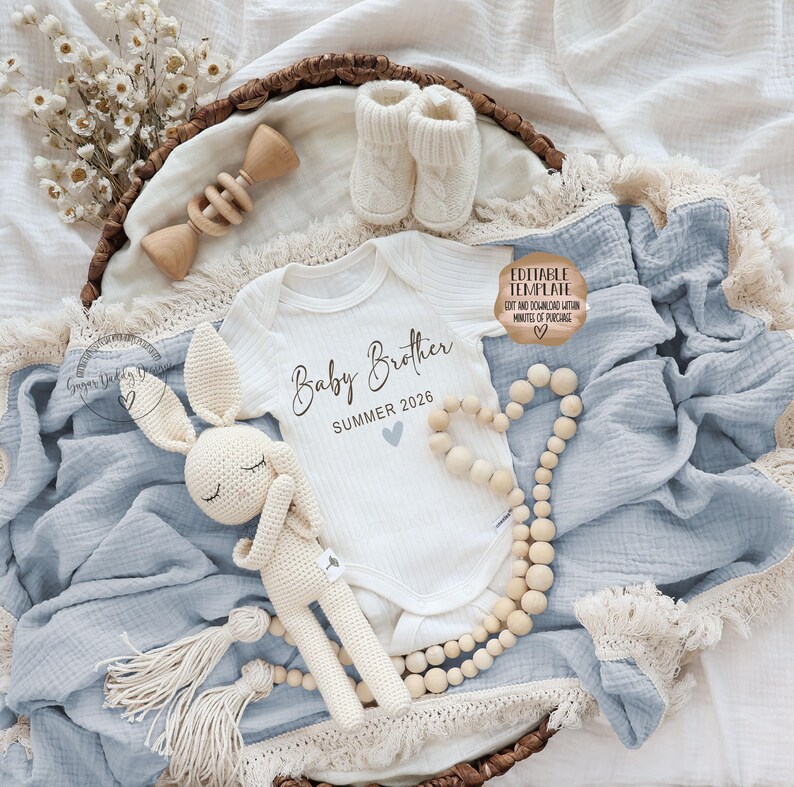 Baby Brother Pregnancy Announcement: Personalized Boy Gender Reveal (Digital Download) image 2