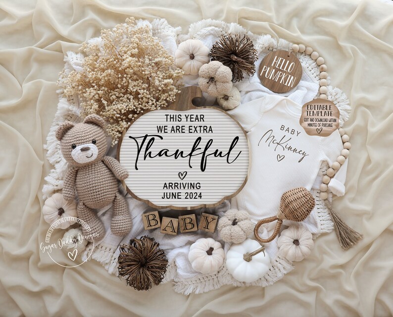 Fall Thanksgiving Baby Announcement: Gender Neutral, Editable Template (Digital) image 10