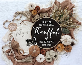 Thanksgiving Pregnancy Announcement: Editable Fall Baby Reveal (Digital)