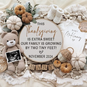 Thanksgiving Pregnancy Announcement: Editable Fall Baby Reveal (Digital)