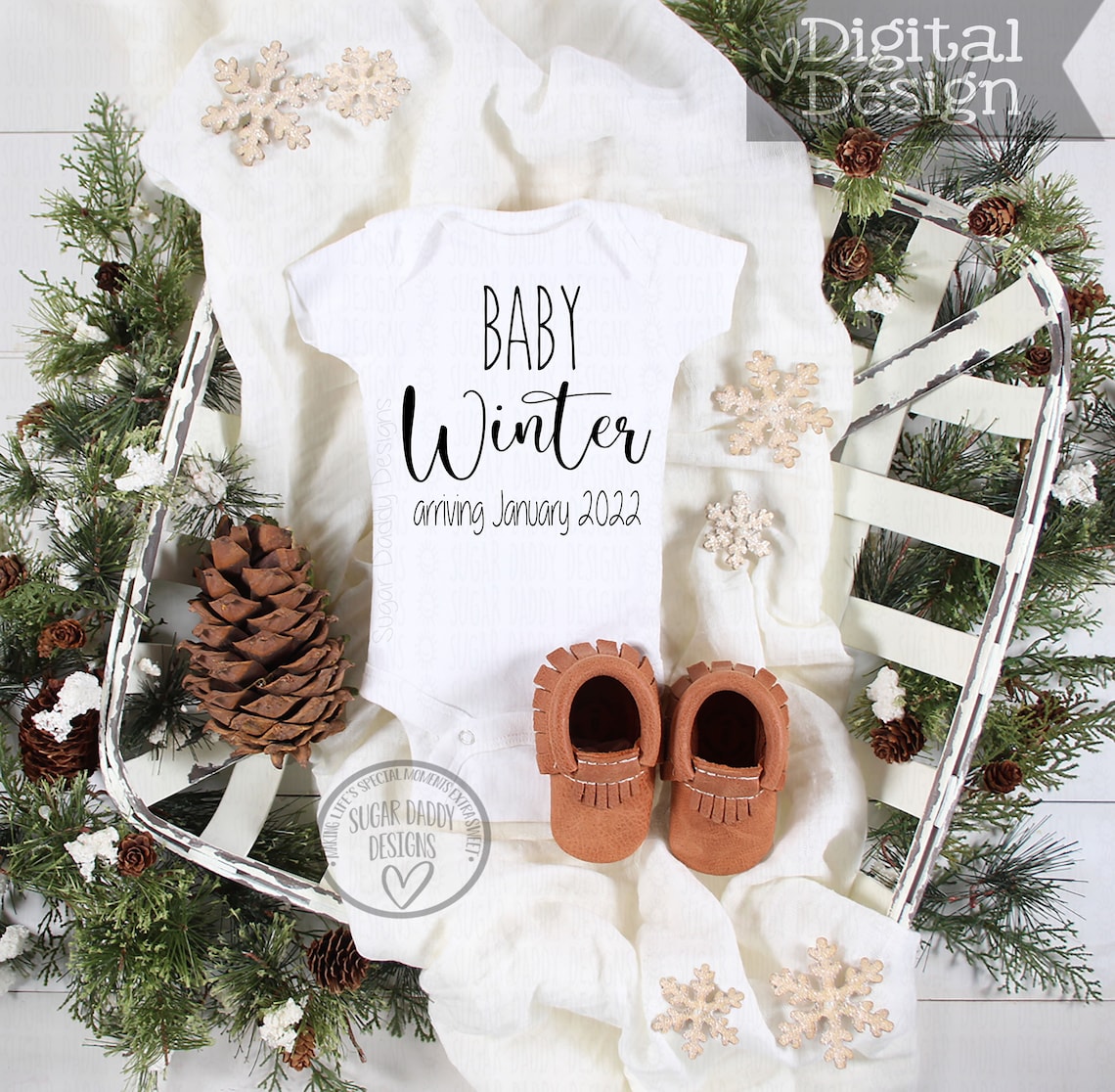 Winter Baby Digital Pregnancy Announcement Snow and Pine Etsy