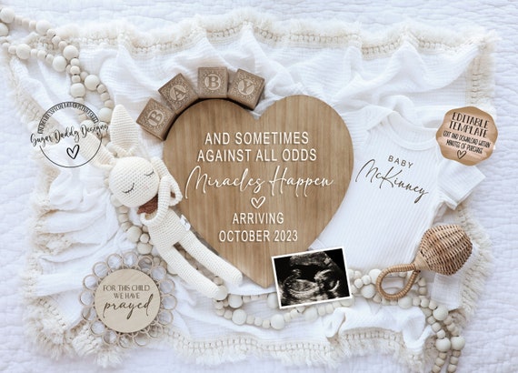Pregnancy Announcement Digital \ Miracle Baby Announcement\ Gender Neutral Boho \ Editable Template\ Social Media Announcement\ Rainbow Baby Il_570xn