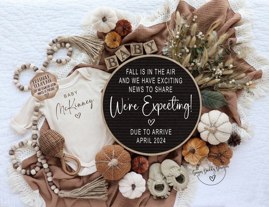 Fall Pregnancy Announcement Digital, Autumn Baby Announce, Instant ...