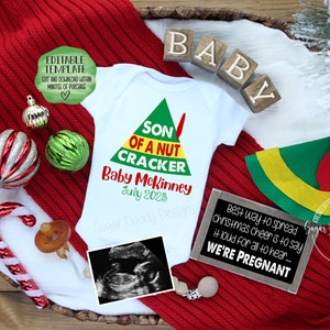 Christmas Pregnancy Announcement Digital | Funny Surprise Baby Announcement | Christmas Buddy Elf Card | Editable Template | Gender Neutral