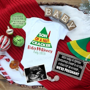 Christmas Pregnancy Announcement Digital | Funny Surprise Baby Announcement | Christmas Buddy Elf Card | Editable Template | Gender Neutral