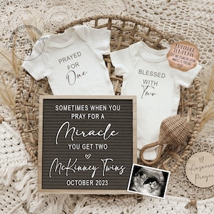 Neutral Twin Pregnancy Announcement Digital \ Twin Announcement Religious\ Editable Template \ Prayed for One Blessed with Two \ Twin Reveal