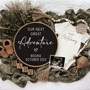 Camo Pregnancy Announcement: Hunting Adventure, Editable Template (Digital)