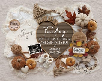 Thanksgiving Baby Announcement: Turkey in Oven, Personalized Editable Template (Digital)