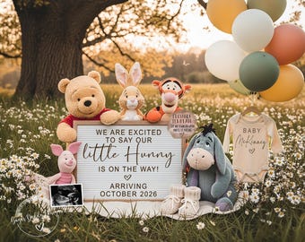 Little Hunny Schwangerschaftsmitteilung | Winnie Puuh Baby offenbaren | Digitale Vorlage