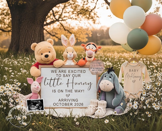 Little Hunny Pregnancy Announcement | Winnie the Pooh Baby Reveal | Digital Template