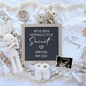 Neutral Pregnancy Announcement Digital | Boho Baby Announcement |  Social Media Facebook Instagram | Editable Template | Keeping A Secret