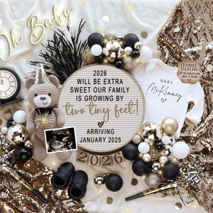Neues Jahr Digitale Schwangerschaftsankündigung Neujahrs Baby Ankündiung Neue Jahr Indien Gender Neutral Boho / Bearbeitbare Vorlage
