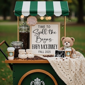 Spill the Beans Schwangerschaftsankündigung Digital, Starbucks Baby Reveal, Social Media Kaffee Schwangerschaftsankündigung, bearbeitbare Vorlage