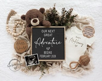 Pregnancy Announcement Next Adventure Teddy Bear: Neutral Social Media Template (Digital Download)