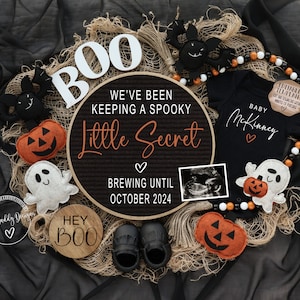 Halloween Digital Pregnancy Announcement, New Little Boo, Halloween Social Media, Instant Editable Template, October Baby Announcement