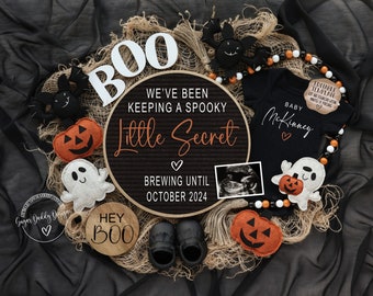 Halloween Digital Pregnancy Announcement, New Little Boo, Halloween Social Media, Instant Editable Template, October Baby Announcement