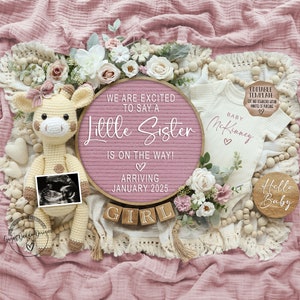 Révélation numérique du genre Baby Sister pour les réseaux sociaux, Révélation de genre rose C'est une fille, Annonce de bébé petite fille, Révélation de genre rose modifiable
