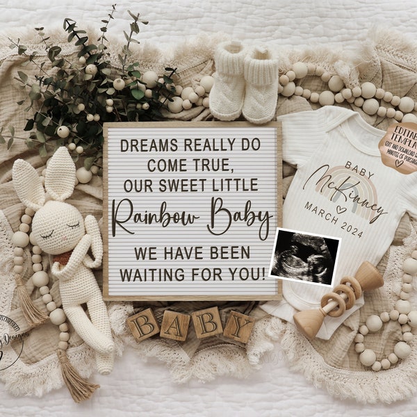 Rainbow Baby Pregnancy Announcement Digital, Gender Neutral Baby Announcement, Instant Editable Template, Social Media, Miracle Baby