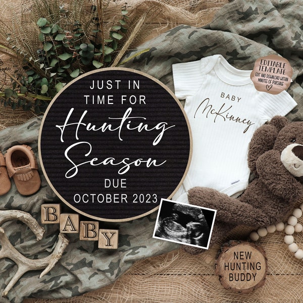 Hunting Pregnancy Announcement Digital | Hunting Baby Announcement | Social Media Idea | Editable Template | Just in Time for Hunting Season
