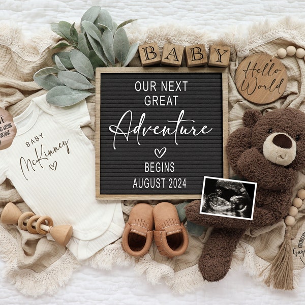 Neutral Pregnancy Announcement Digital | Boho Baby Announcement |  Social Media Facebook Instagram | Editable Template | Our Next Adventure