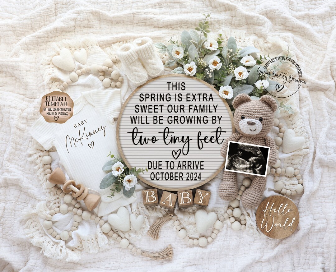 Spring Pregnancy Announcement Digital | Neutral Baby Announcement ...