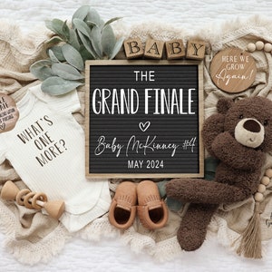 Neutral Pregnancy Announcement Digital, Last One, Grand Finale, Teddy Bear Baby Announcement,  Social Media, Editable Template, One More