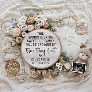 Teddy Bear Spring Pregnancy Announcement: Editable Digital Template