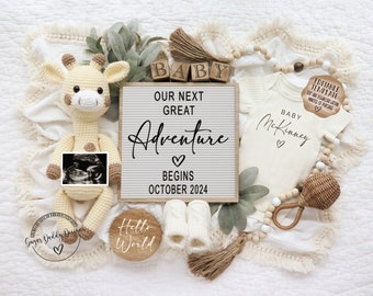 Neutral Pregnancy Announcement Digital | Boho Baby Announcement |  Social Media Facebook Instagram | Editable Template | Our Next Adventure