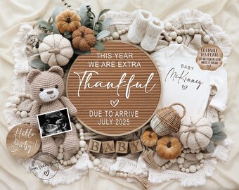 Fall Pumpkin Pregnancy Announcement: Gender Neutral, Editable (Digital Download)
