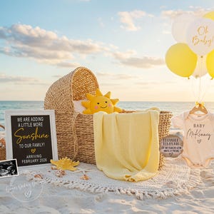 Summer Pregnancy Announcement, Digital Beach Pregnancy Announcement Template, Beach Baby Reveal, Instant Download, Cute Beach Announcement