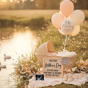 Faire-part de bébé numérique pour la fête des mères, faire-part de grossesse carte future maman, réseaux sociaux Facebook Instagram, modèle modifiable de grossesse