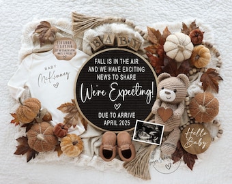 Fall Pregnancy Announcement: Pumpkin Theme, Editable Template (Digital Download)