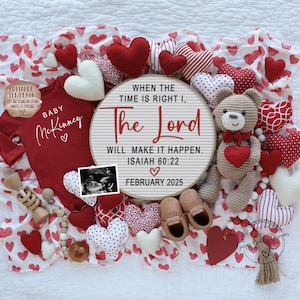 Religiöse Valentinstag Schwangerschaft Ankündigung Digital, Gender Neutral Baby Reveal Sofort bearbeitbare Vorlage, Social Media, Zeit ist richtig
