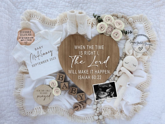 Pregnancy Announcement Digital Scripture \ Gender Neutral Boho \ Editable Template\ Baby Announcement Religious \ When The Time Is Right Il_570xn