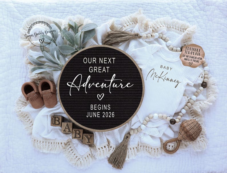 Boho Pregnancy Announcement: Gender Neutral Baby Reveal, Social Media Template (Digital Download) image 2