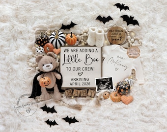 Halloween Schwangerschaftsankündigung: Little Boo, zweites Baby bearbeitbare Social Media Vorlage (digitaler Download)