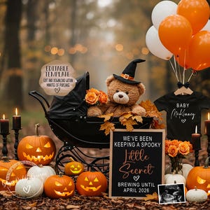 Halloween Pregnancy Announcement Digital, Spooky Baby Announce, Halloween Social Media, Instant Editable Template, October Baby Reveal